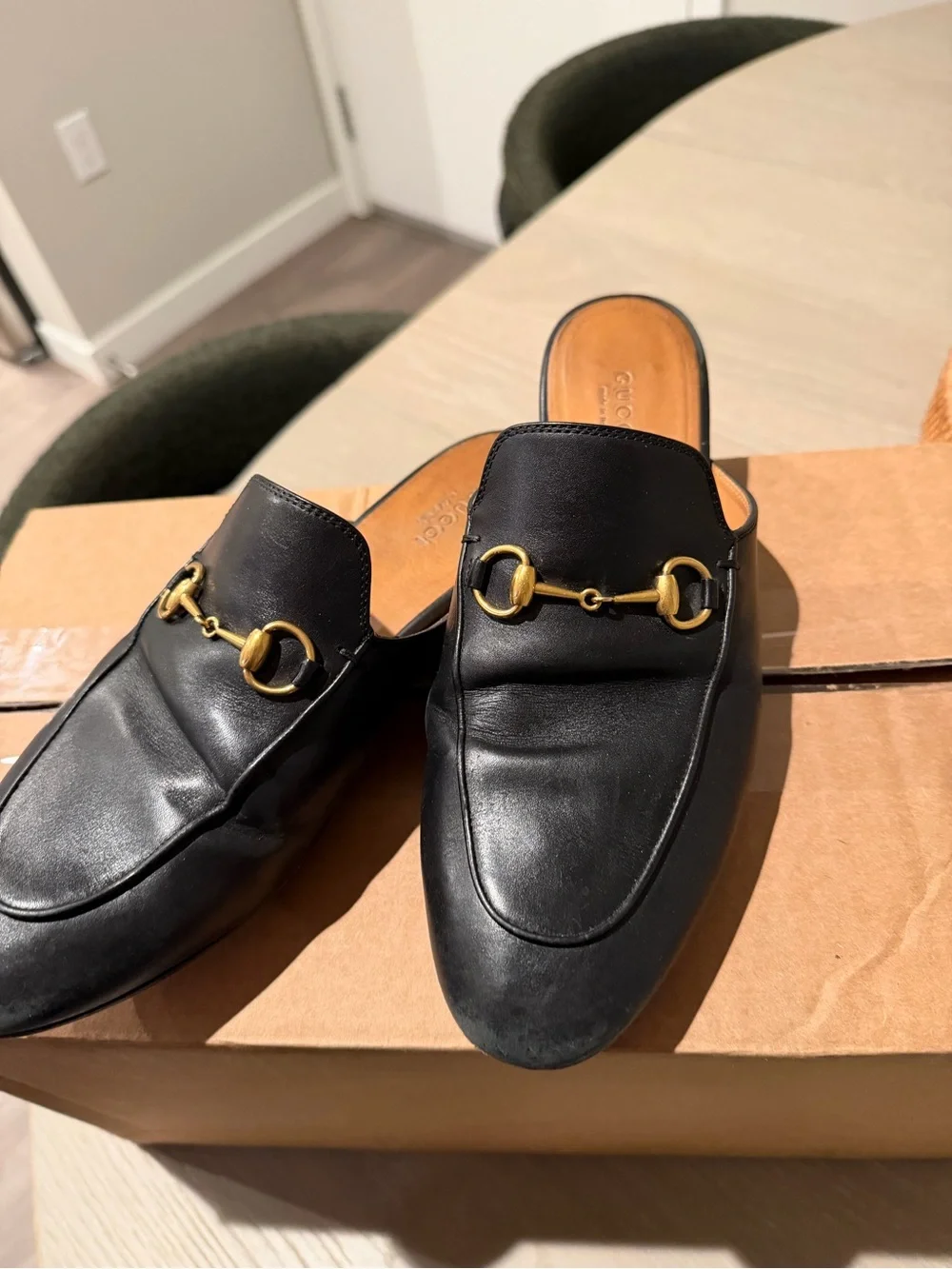 Gucci Black Leather Horsebit Backless Loafers